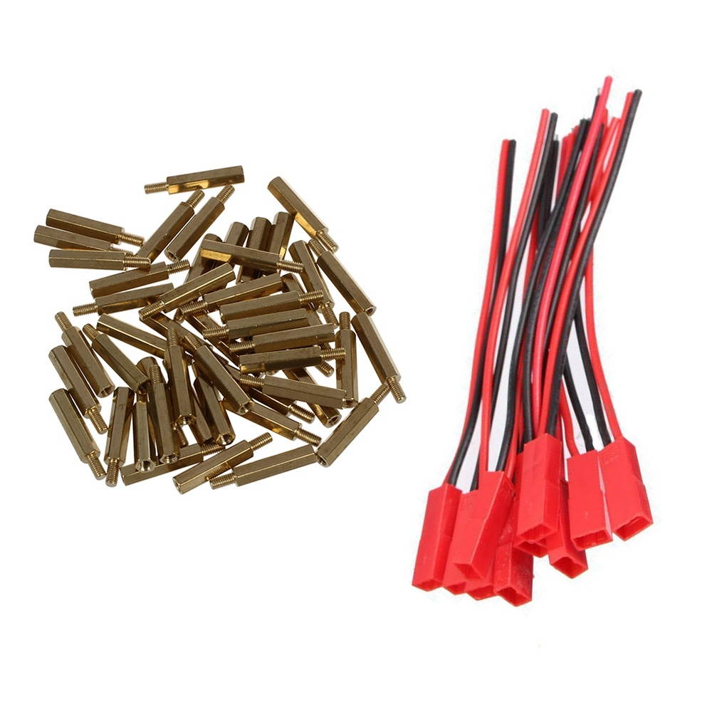 70 Pcs Accessories: 50Pcs M3 Male x M3 Female Screw PCB Stand-Off Spacer Hex & 10Pairs 2 Pin JST Plug Socket Connector