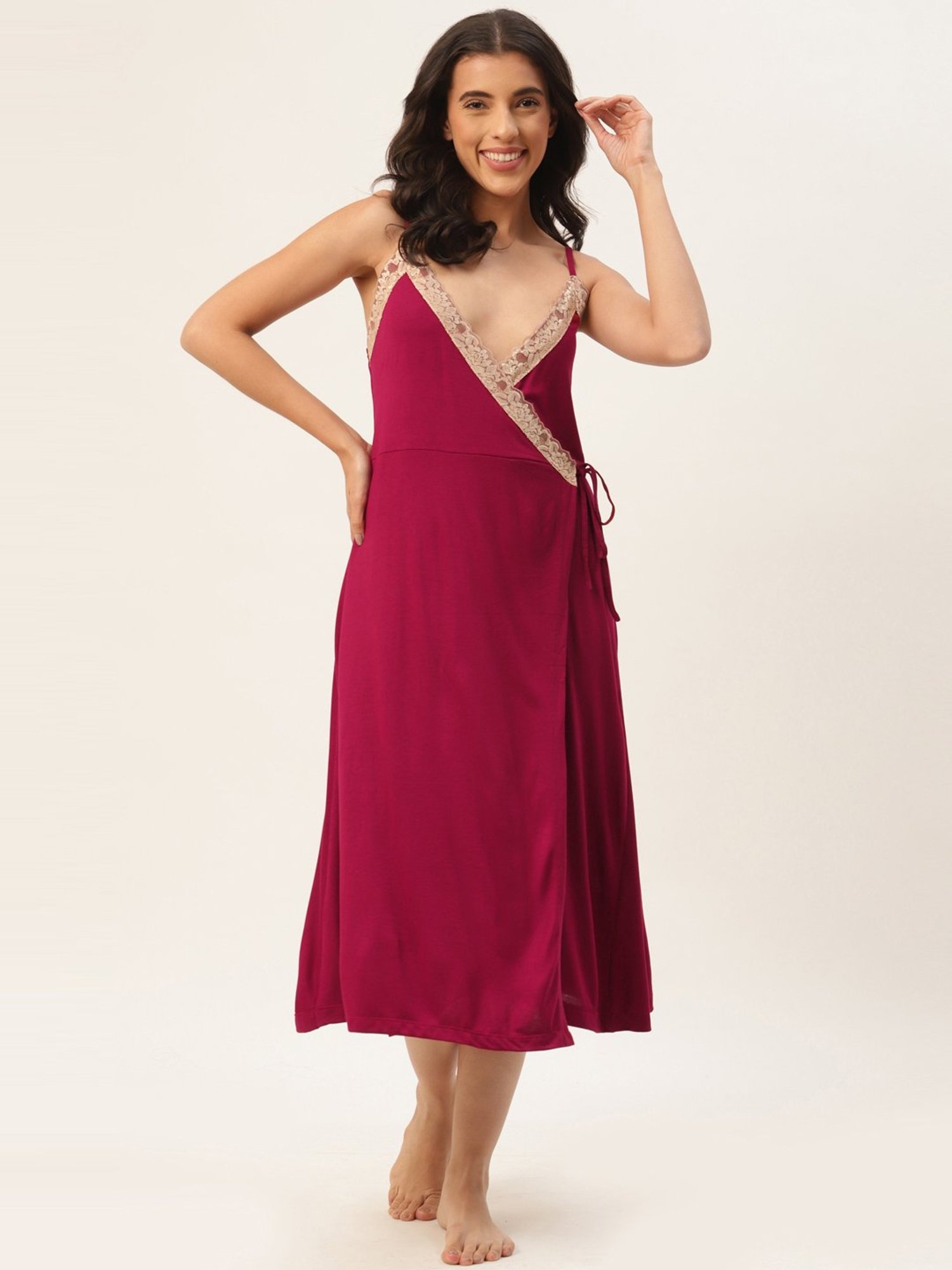 Ms.Lingies Maroon Lace Work Nighty