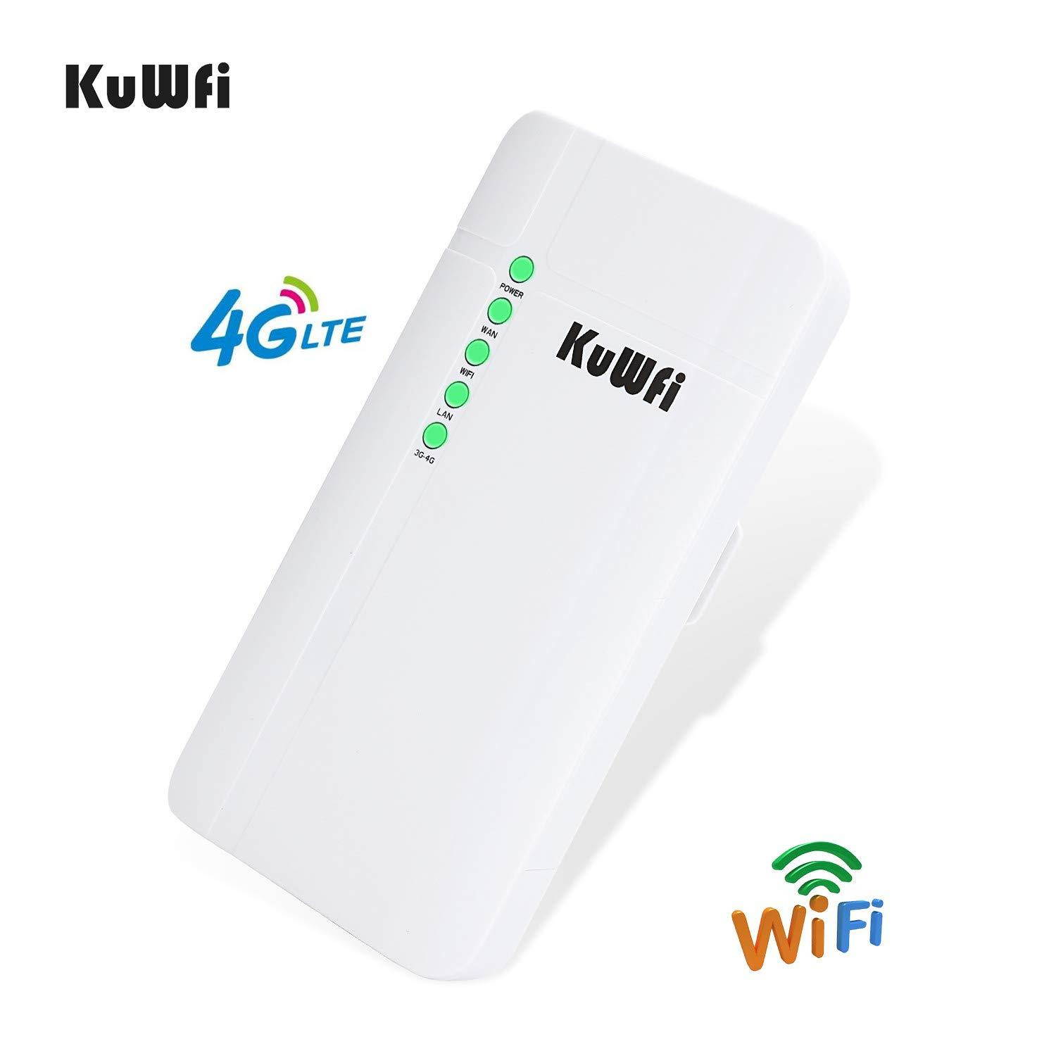KuWFi Outdoor 4G LTE CPE WiFi Router with Sim Card Slot 150Mbps CAT4 SIM Routers for Home/Office use Easy Setu Up to 32 Users Work with IPcamera or Outside WiFi Coverage (US Version B2/B4/B5/B7)