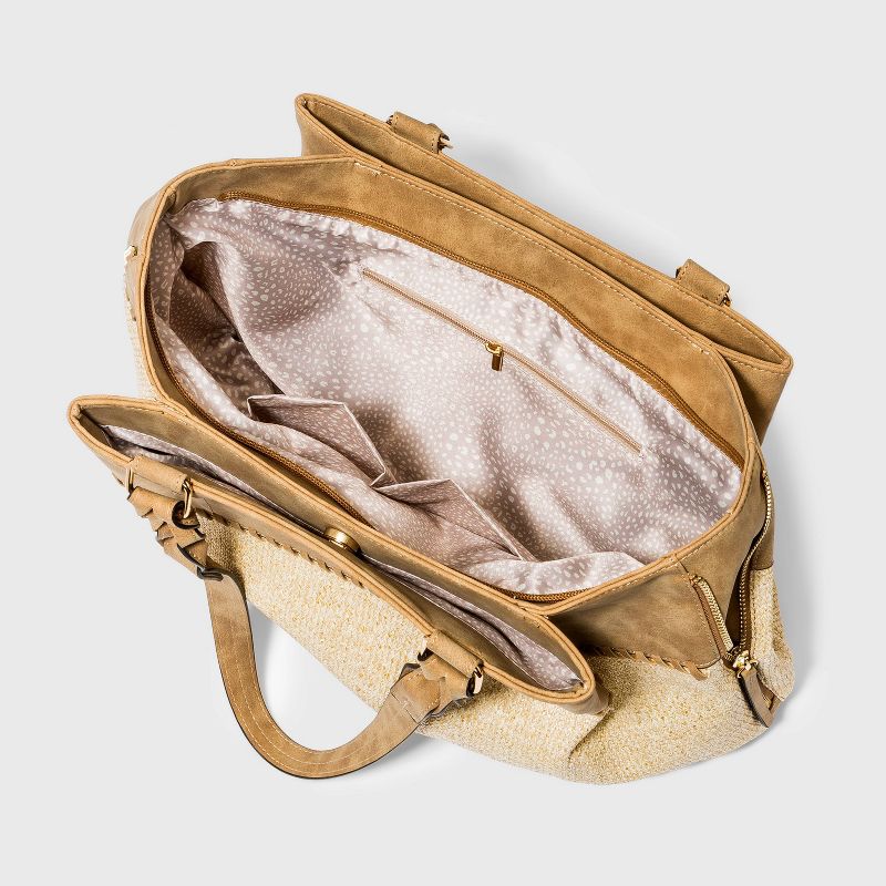 VR NYC Woven Trim Tote Handbag - Straw