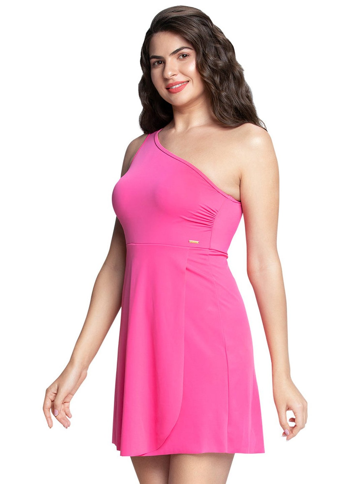 Amante Pink One Shoulder Swim Dress
