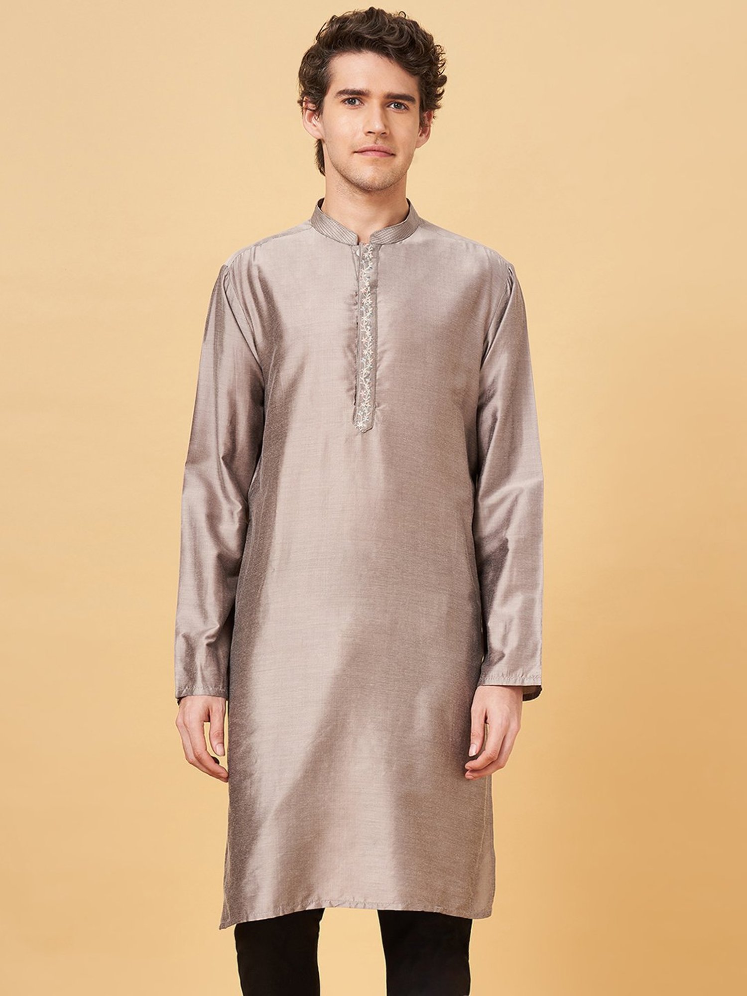 Indus Route by Pantaloons Taupe Regular Fit Kurta