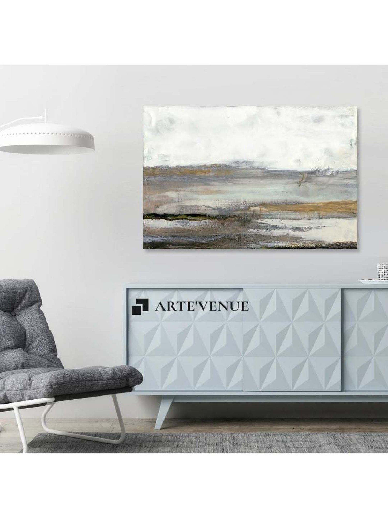 ARTE'VENUE Gray Mist Grey & White Canvas Wall Art - Set of 1 (14 X 9 inch)