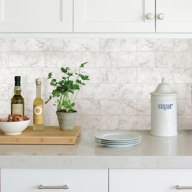 Brewster Marble Tile Peel & Stick Wallpaper White