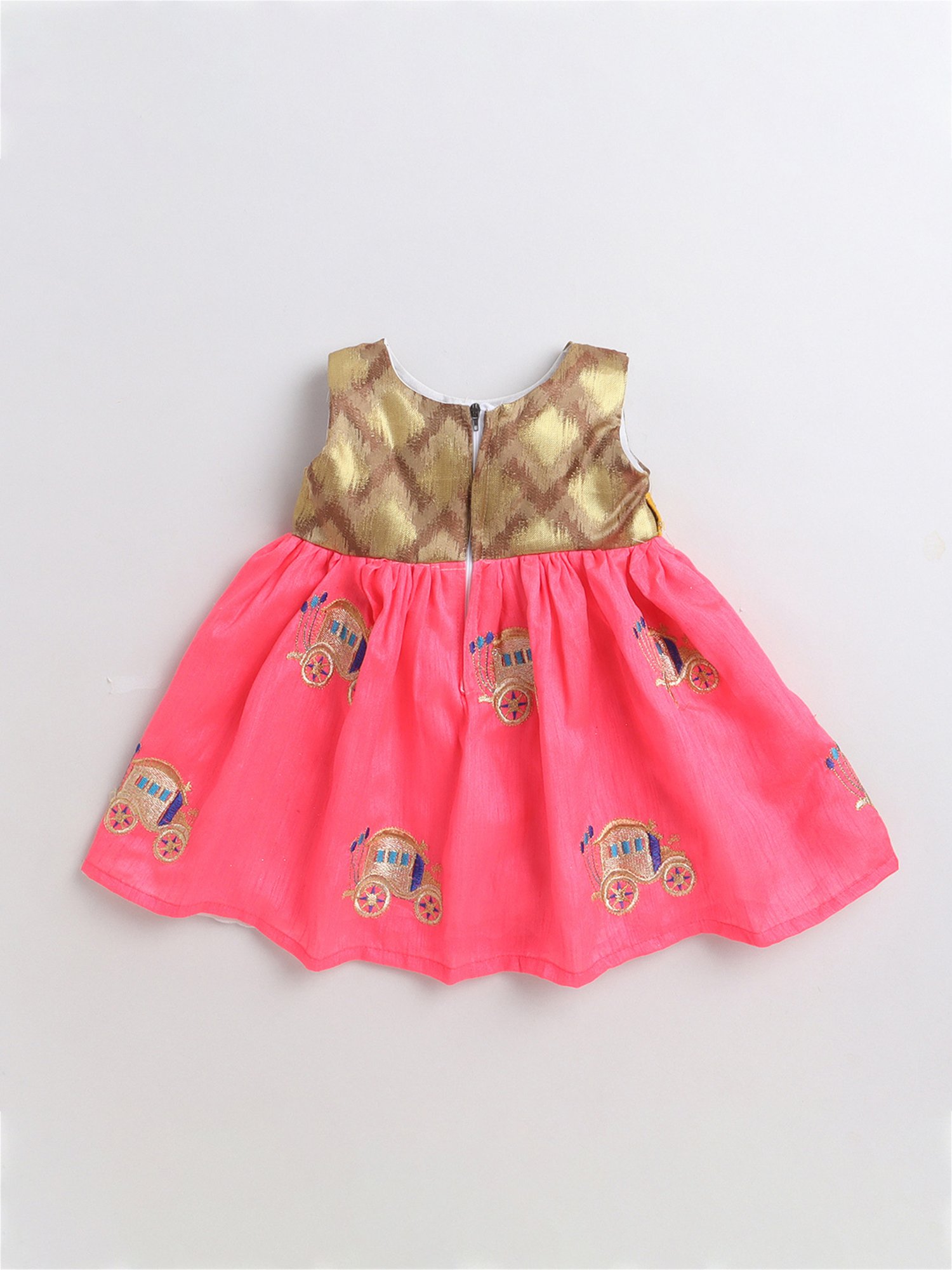 Many Frocks Kids Gold & Pink Embroidered Dress