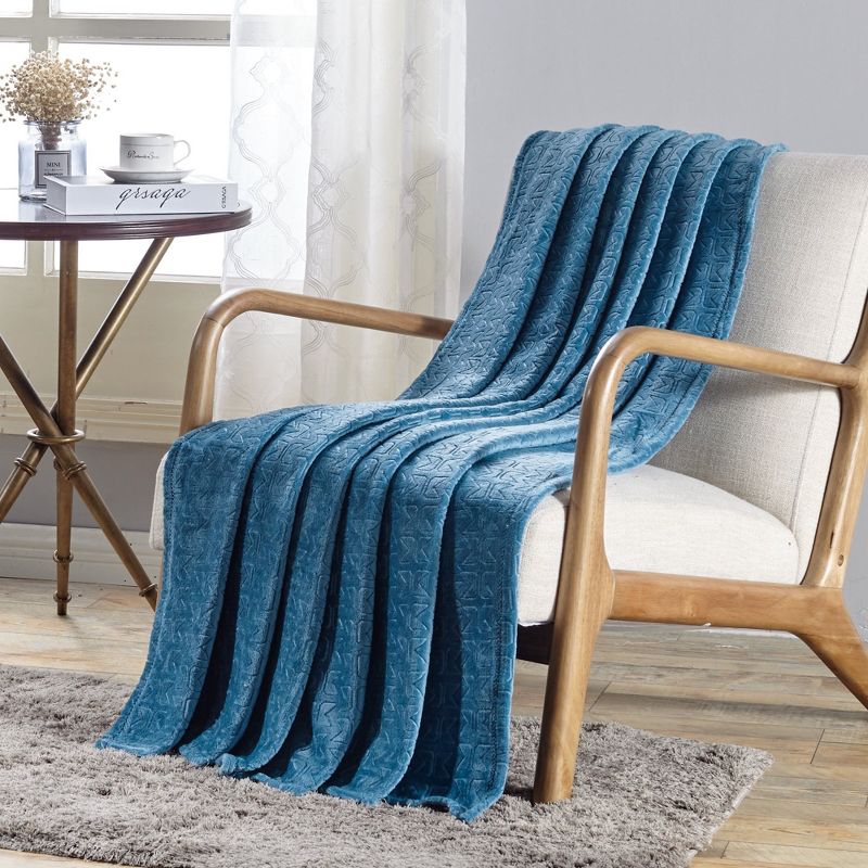Plazatex Sabina Embossed Geometric Pattern Soft Flannel Throw Blanket - 50x60" Teal