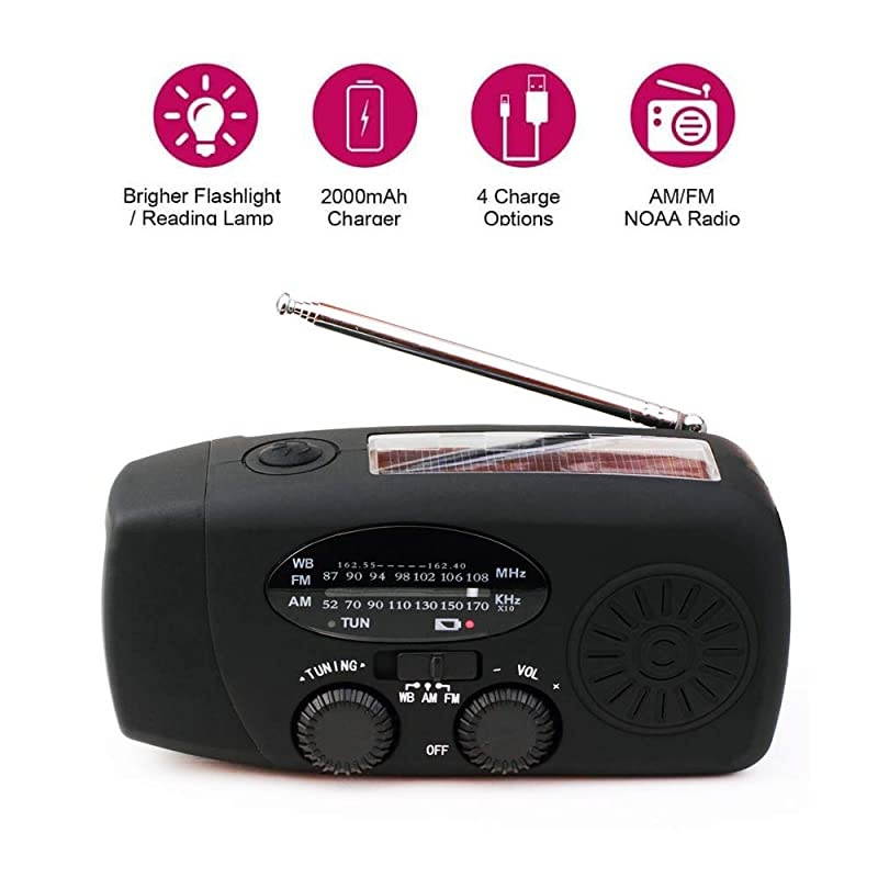 Upgrade]  Emergency Solar Hand Crank Dynamo NOAA WB AM/FM Radio Hurricane Camping Survive Kit with 3-LED Flashlight 1000mAh Power Bank 088FS (Blue)