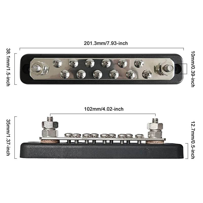 Terminal Heavy Duty Copper Grounding Bus Bar - 2 Studs 250A Ground Distribution Block BusBar