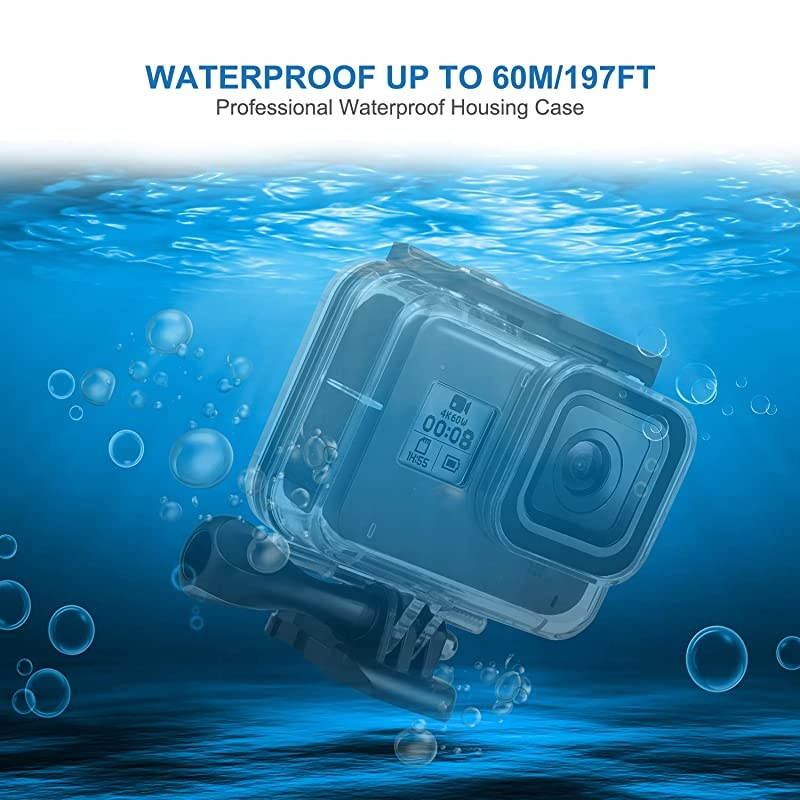 Accessories Kit for GoPro Hero 8 Black Bundle Includes Waterproof Housing + Tempered Glass Screen Protector + Carrying Case + Sleeve Case + Snorkel Filters + AntiFog Inserts for Go Pro Hero8