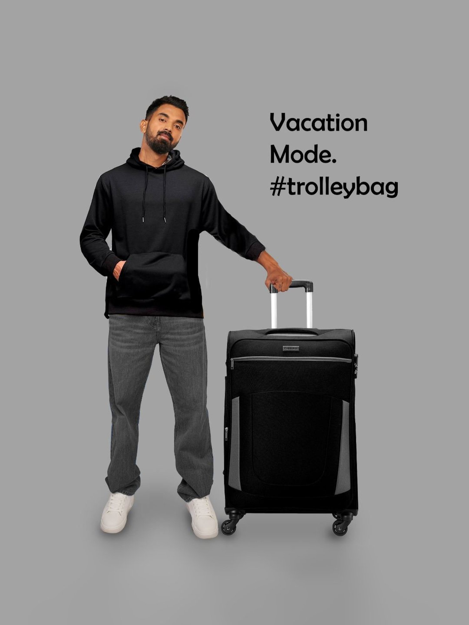 Carriall Black 4 Wheel Small Soft Cabin Trolley - 36 cm