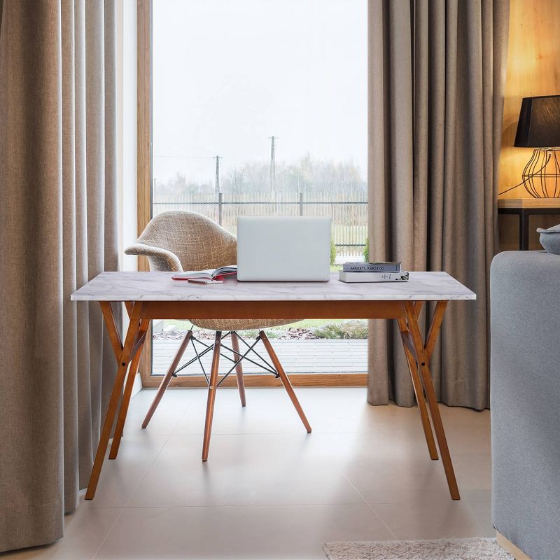 Ashton Rectangular Dining Table with Faux Marble Top Solid Wood Leg Walnut Finish - Versanora