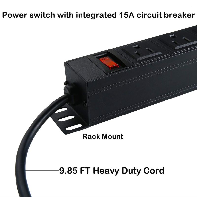 24 Outlets Heavy Duty Metal Power Strip with 9.8ft Cord and Power Switch Control, Rack-Mount PDU Power Strip,Offers 1U/15A/125V, 1875W Maximum Power,Black