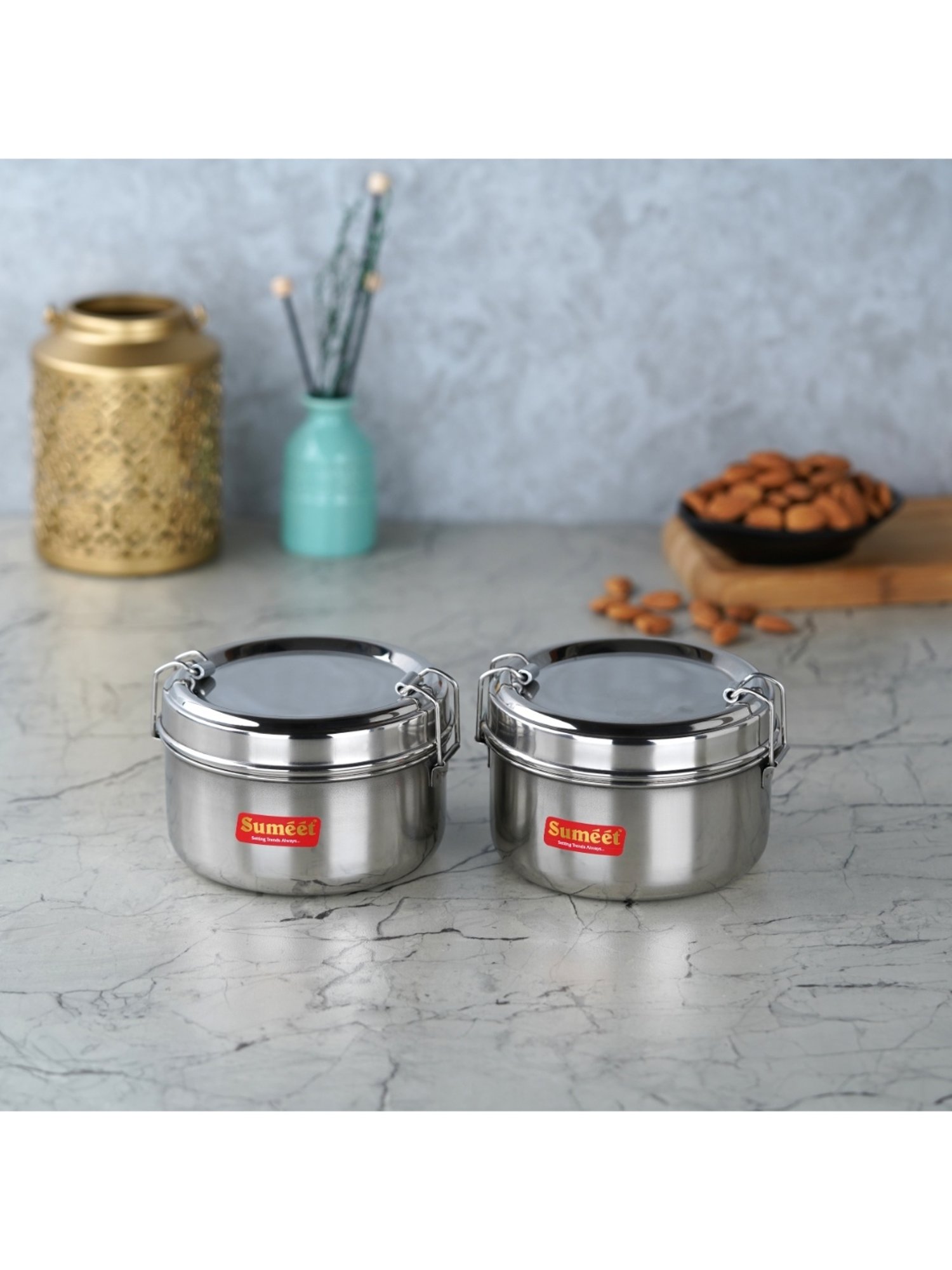 Sumeet S.S. Meal Pack Lunch Box/Tiffin Locking Clip, Set of 2Pc, 300ML each, 11.5cm Dia,