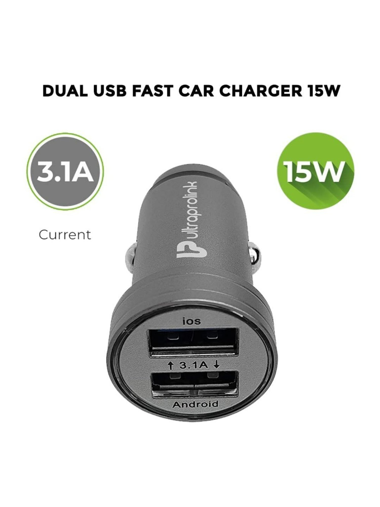 Ultraprolink UM1109 Zip Kit, 15W Higher Power Car Charger with 3 in 1 Charging Cable (Black)