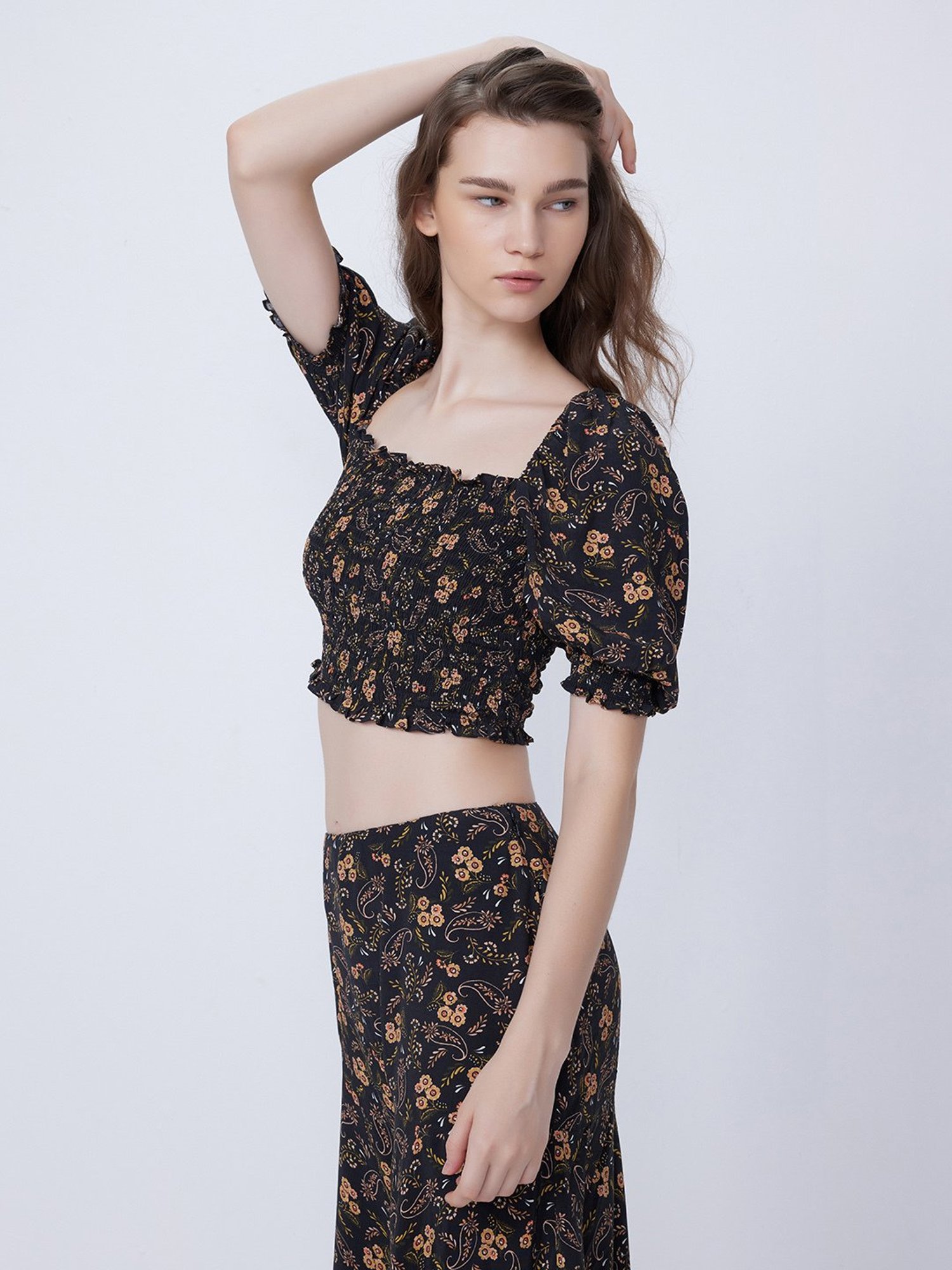 Cover Story Olive Floral Print Crop Top