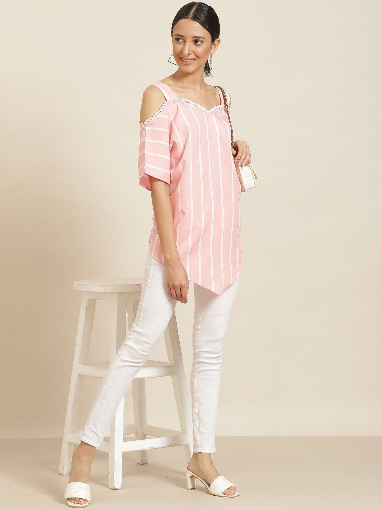 Qurvii Pink Striped A-Line Top