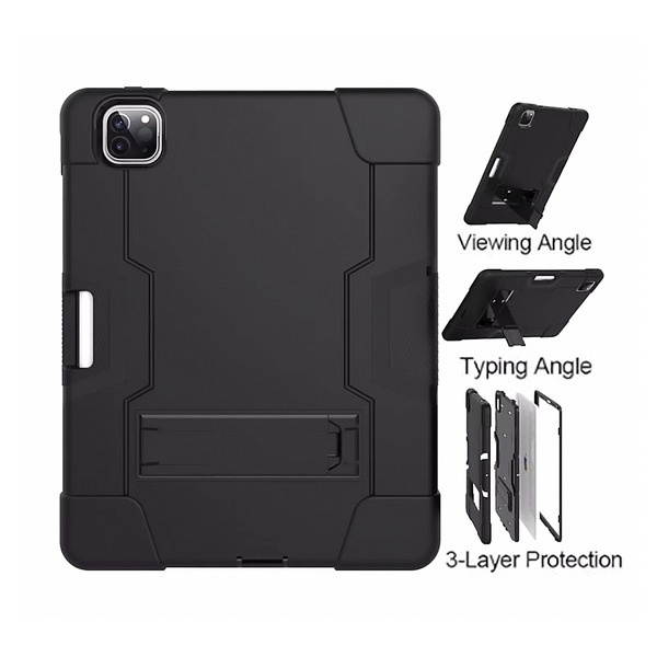 Shock Absorption Rugged Hybrid Armor Case with Kickstand for iPad Pro 11 inch (1st and 2nd Generation) - Black