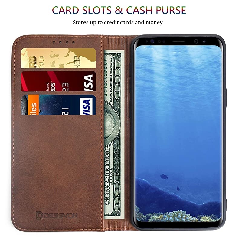 Samsung Galaxy S8 Case Cover Wallet Brown for Men Women  S8 Leather Flip Case with Magnetic Closure Card Holder Kickstand Business Style Full Body Protective Phone Case Cover for Galaxy S8