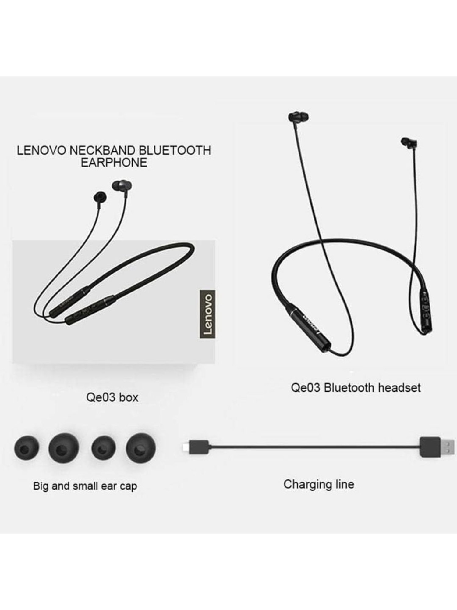 Lenovo QE03 Neckband with Mic (Black)