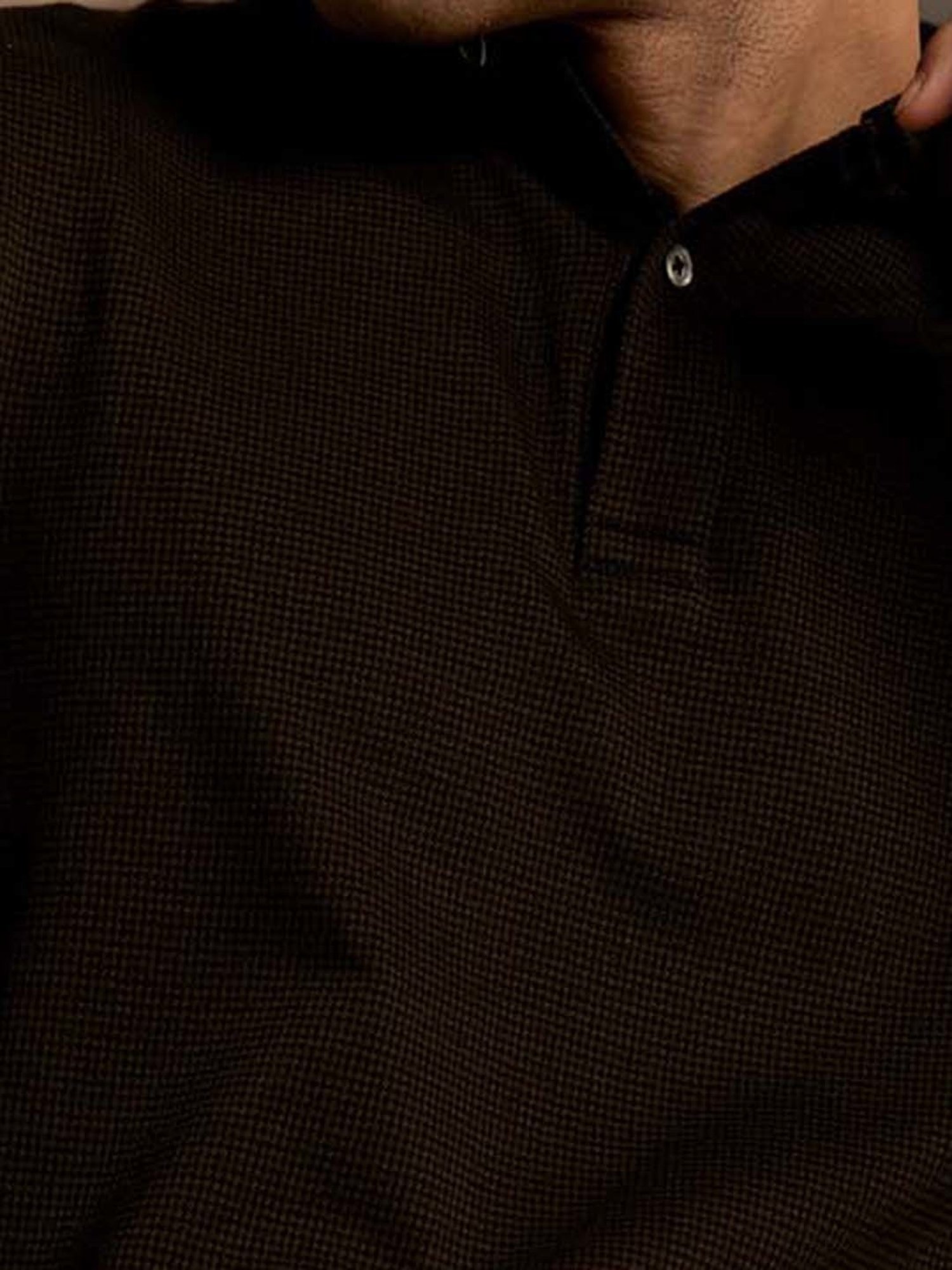 ANDAMEN Brown Regular Fit Self Design Polo T-Shirt