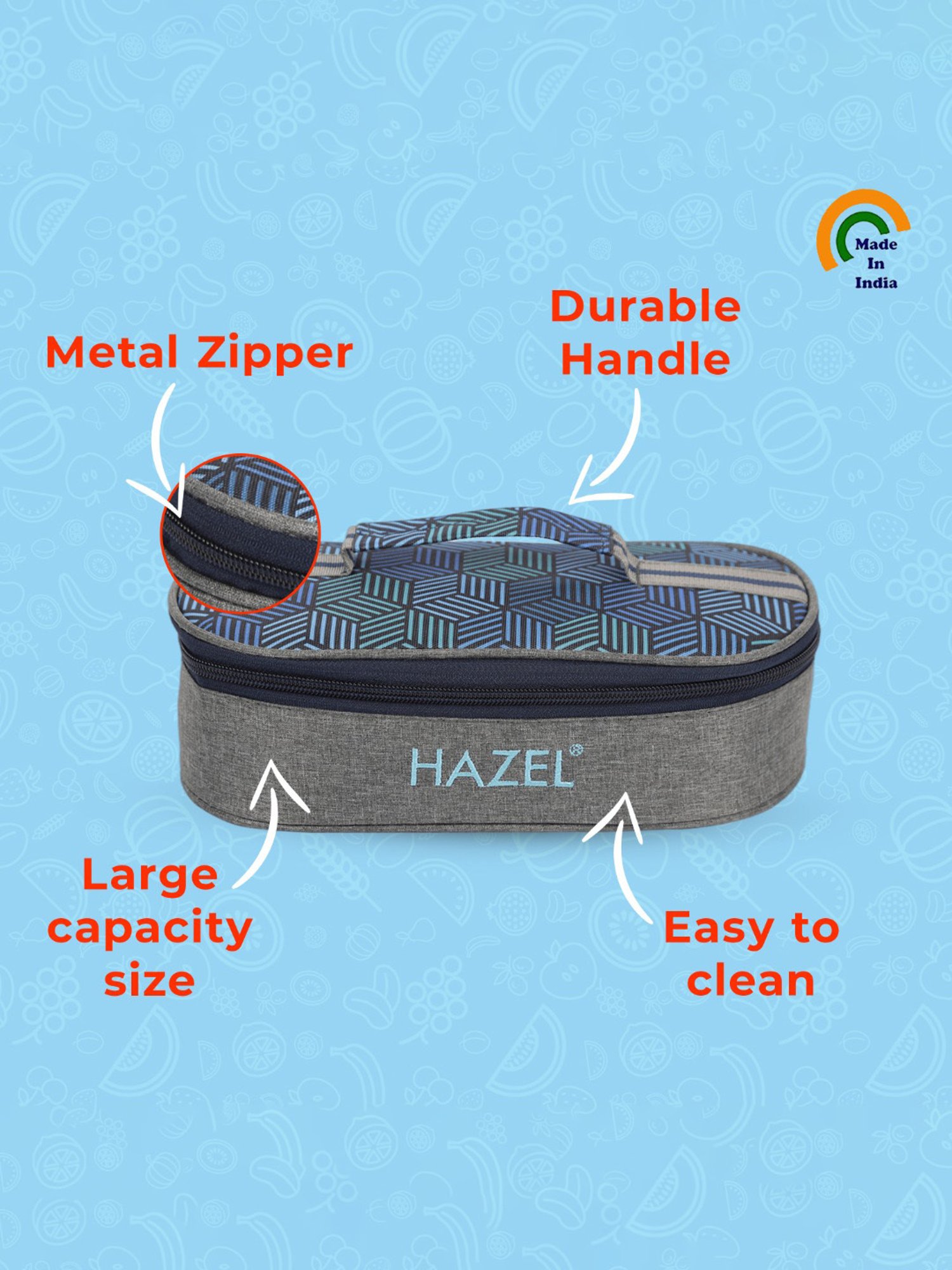 HAZEL Grey Fabric Tiffin Cover Bag