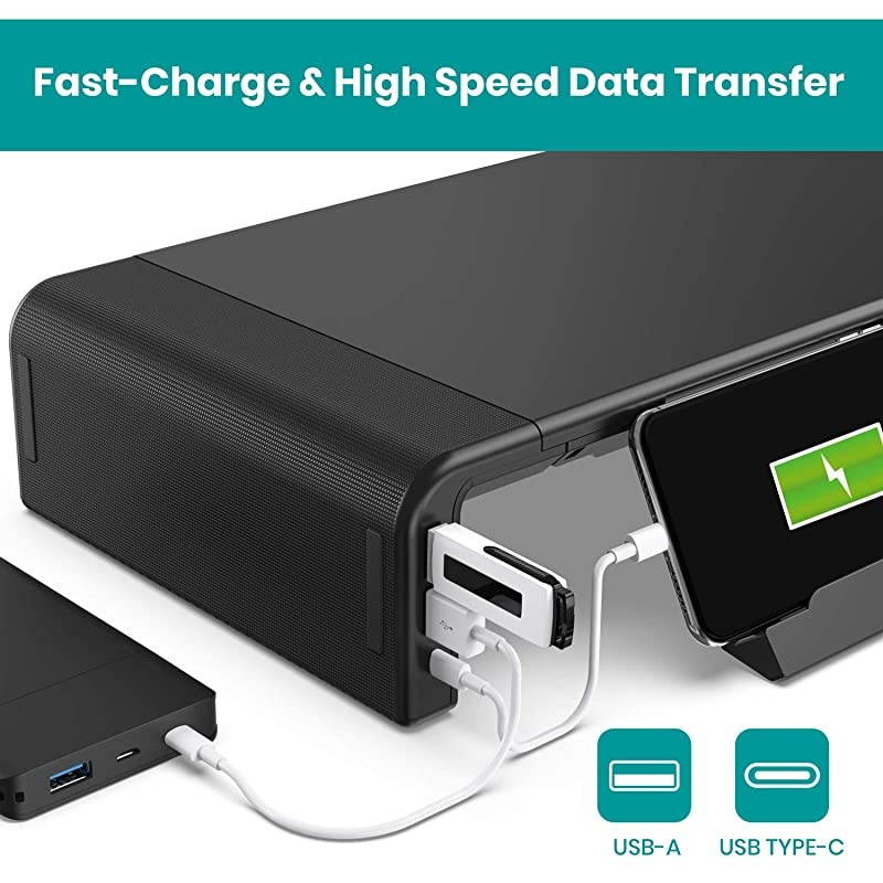 Stand with Hub Klearlook Foldable Riser with USB Ports and TypeC Port 24 W FastCharging Width Adjustable Desk Organize NonSlip Feet Compatible with iMacSurface StudioDell XPS 27