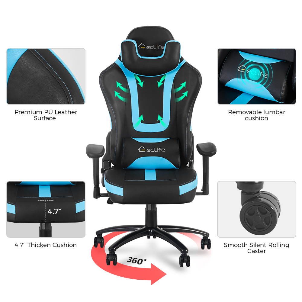 Ergonomic Gaming Chair Racing Style Chair Home Office Chair Massage Chair With Height Adjustment Recliner Swivel Rocker ,Adjustable Headrest,Retractable Footrest And Massage Lumbar Pad