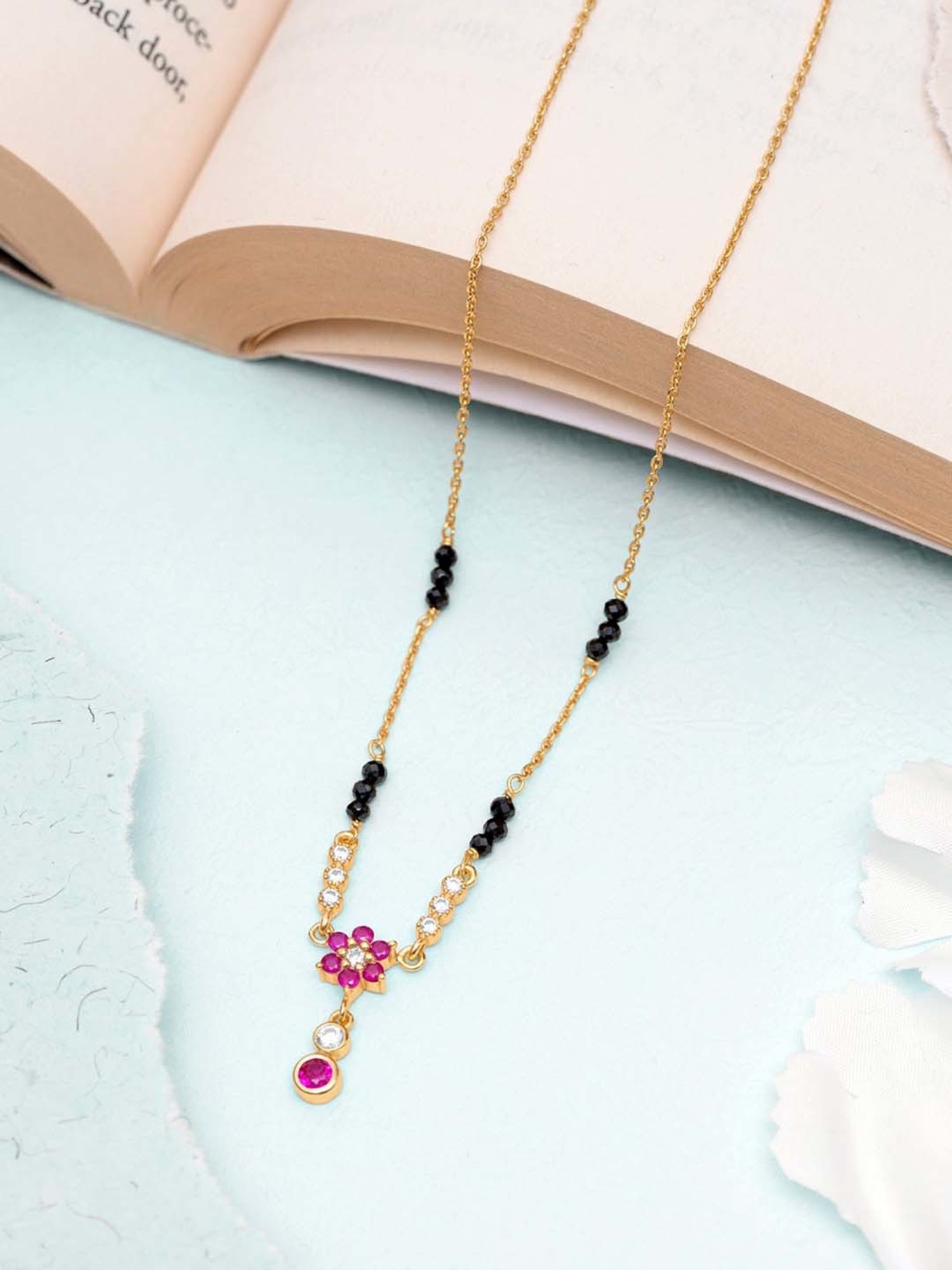 Zavya 925 Silver Eternal Petals Gold Plated CZ Flower Mangalsutra for Women