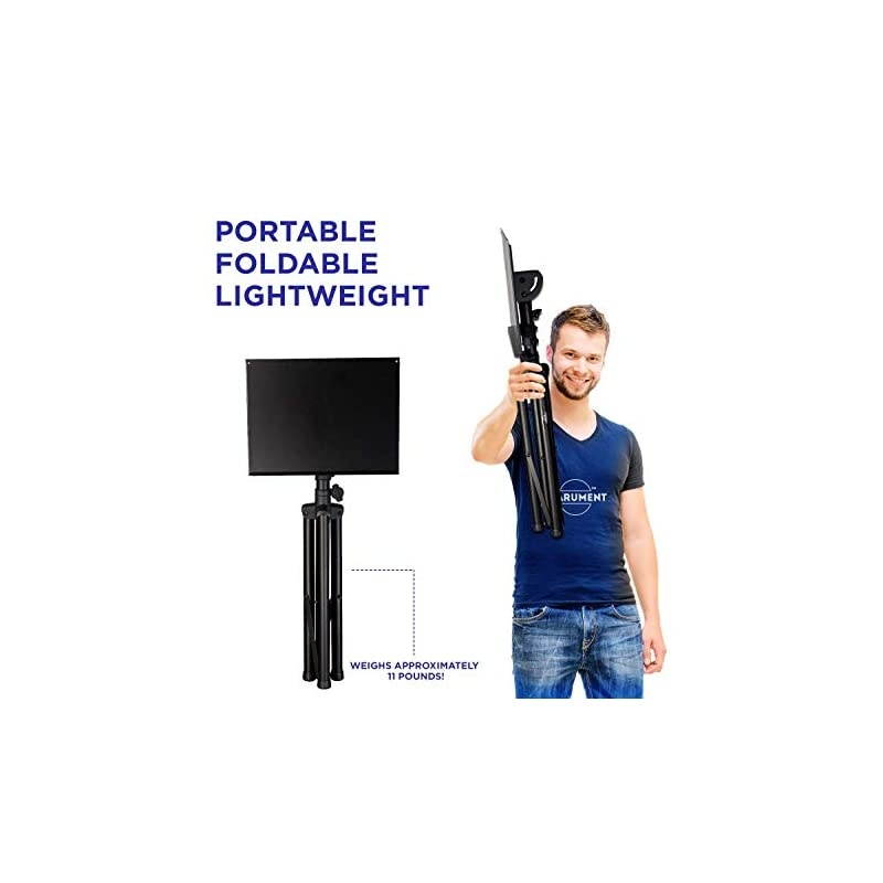 Adjustable 32.3&rdquo; &ndash; 52&rdquo; Laptop DJ Mixer Tripod Stand | Lightweight & Portable 15.3&rdquo; x 12.2&rdquo; Tilted Tri-Pod Tray for Processors, Audio Controllers & Tablets | Raised Edges for Protection