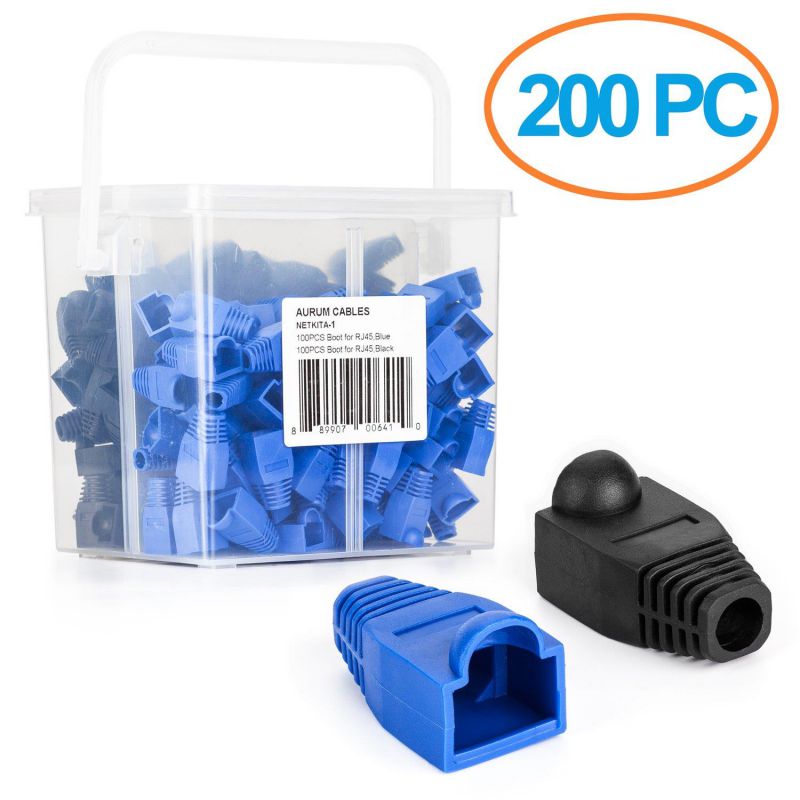 Aurum Cables Network Cable Boots Cap Cover for RJ45 Connectors Black & Blue