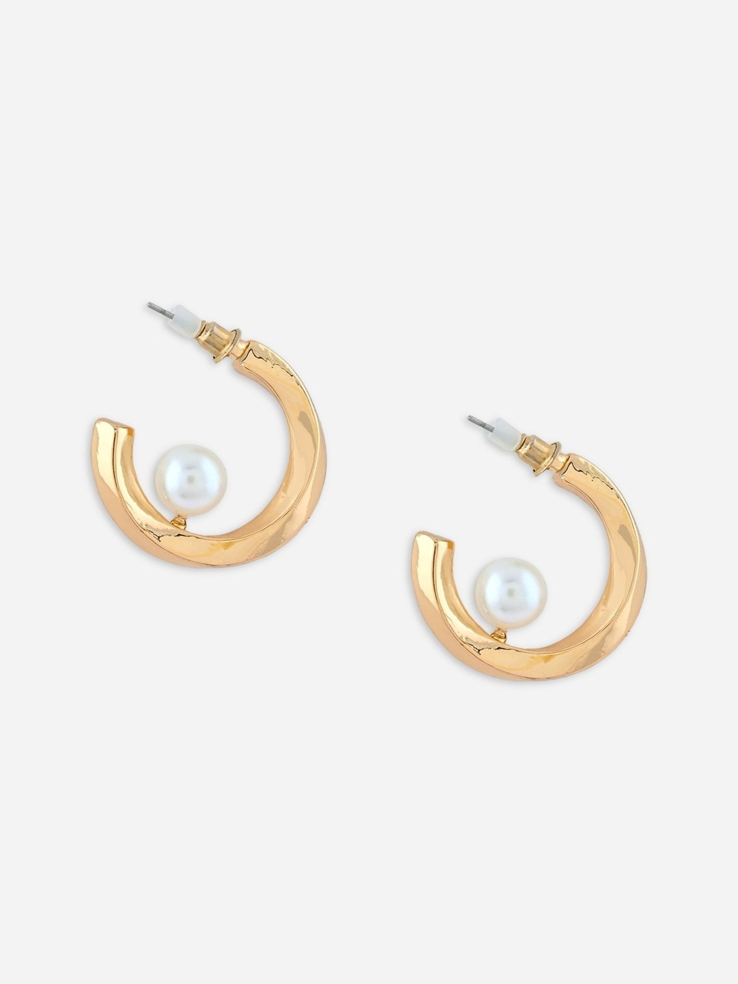 ToniQ Stylish White Pearl Beach Hoop Earrings for Women & Girls