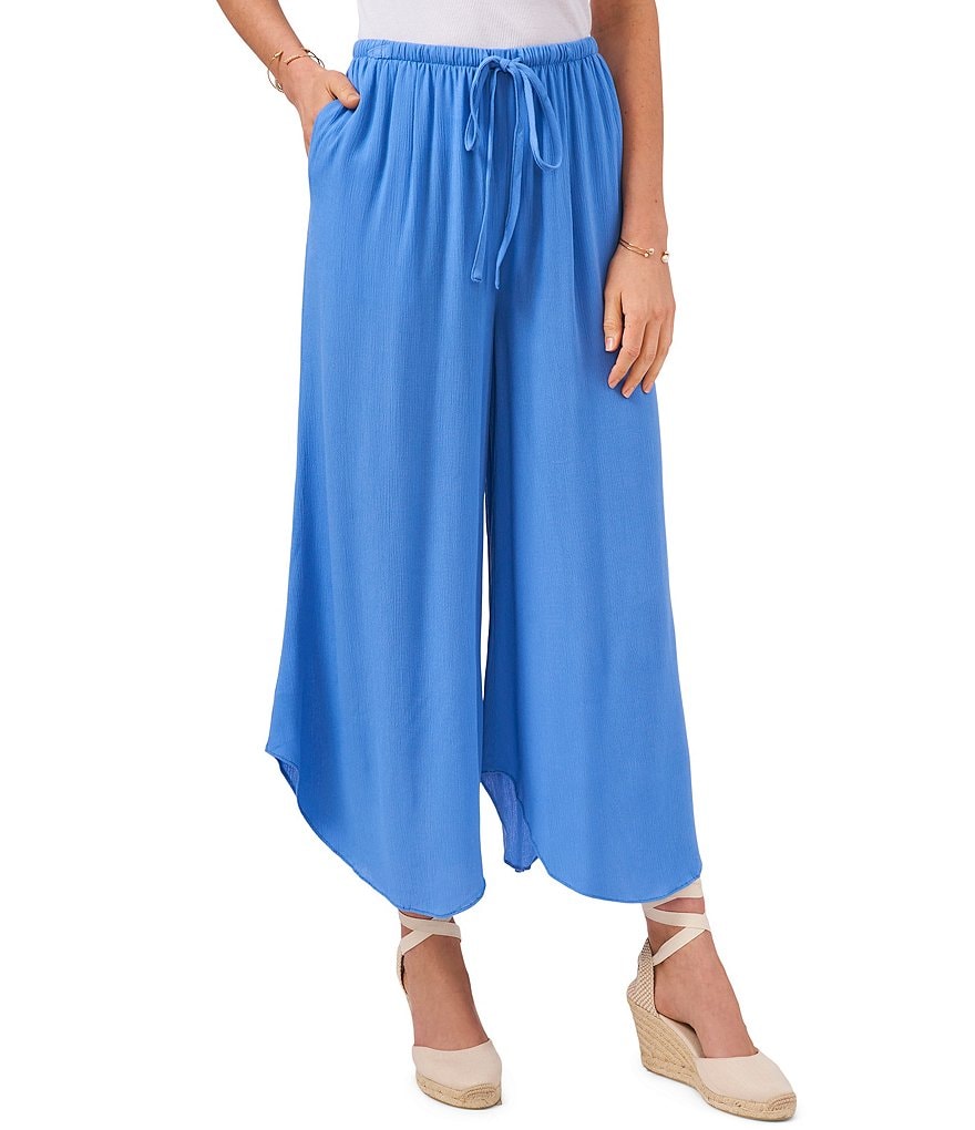 1. STATE Elastic Waist Asymmetrical Hem Cropped Wide Leg Pants
