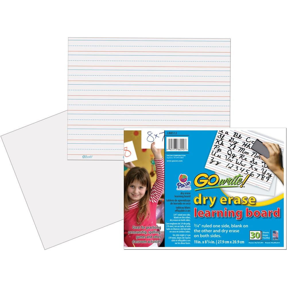 GoWrite!&reg; Dry Erase Learning Board - Dry-erase, Two-Sided, 3/4" Rule/Plain - 11" Width x 8.25" Height - White Surface - Rectangle - No - 30 / Pack