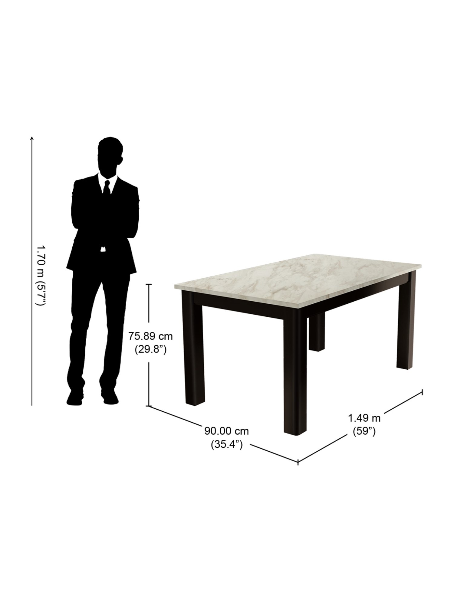 Godrej Interio Allure Black & White Rubber Wood 6 Seater Rectangular Dining Table