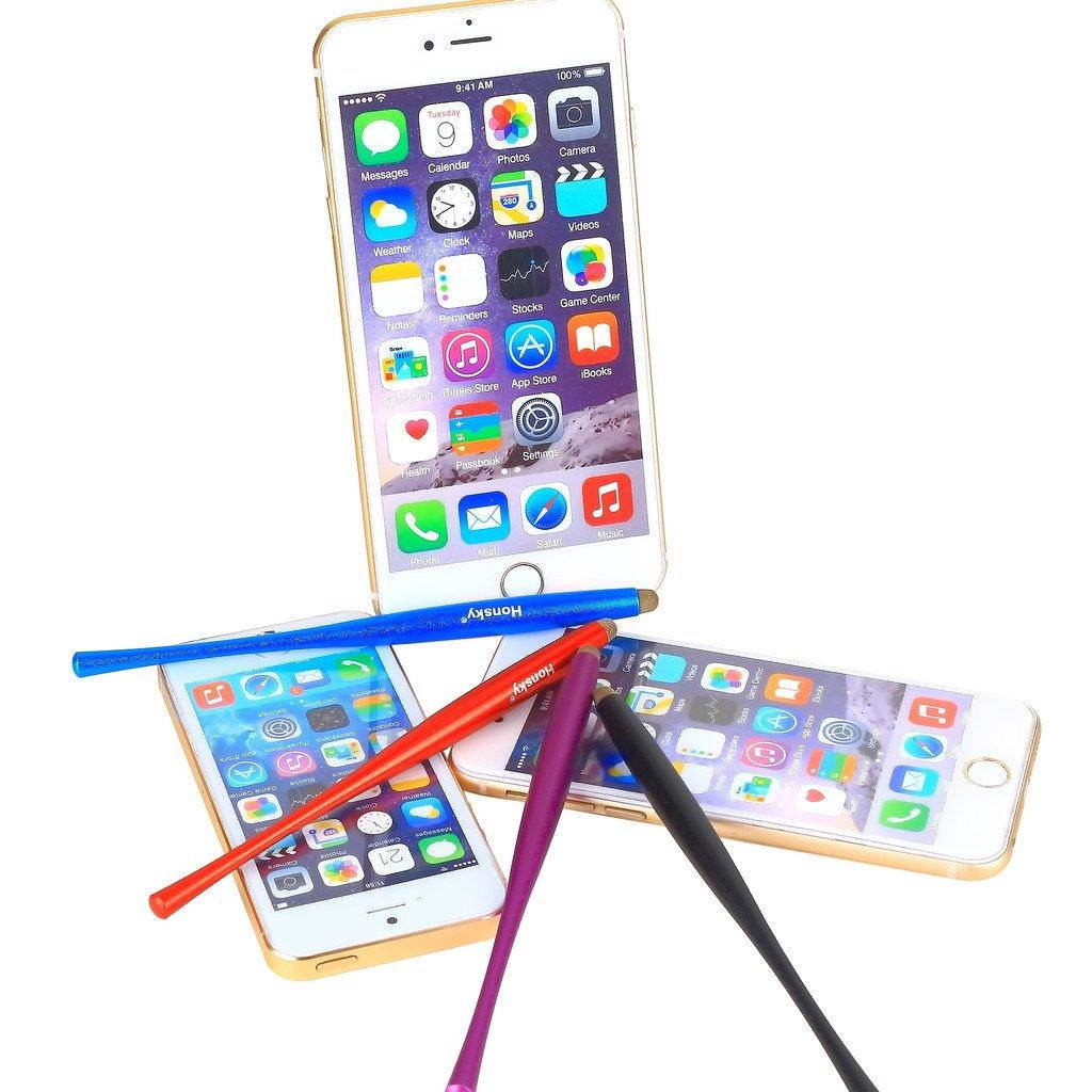 Honsky Capacitive Stylus Pen, 4 Packs Slim Waist Universal Metal Sensitive Cell Phone Tablet Styli for Apple iPhone iPad Samsung LG Touch Screen/with Replacement Mesh Tips/Red, Blue, Black, Purple