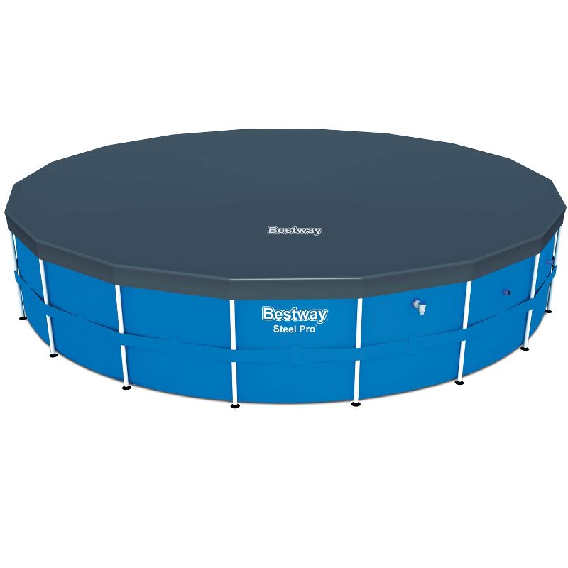 Bestway 58039E Flowclear 18 Foot Round PVC  Pool Cover with Drain Holes for Above Ground Steel Pro and Power Steel Frame Swimming Pools, Black