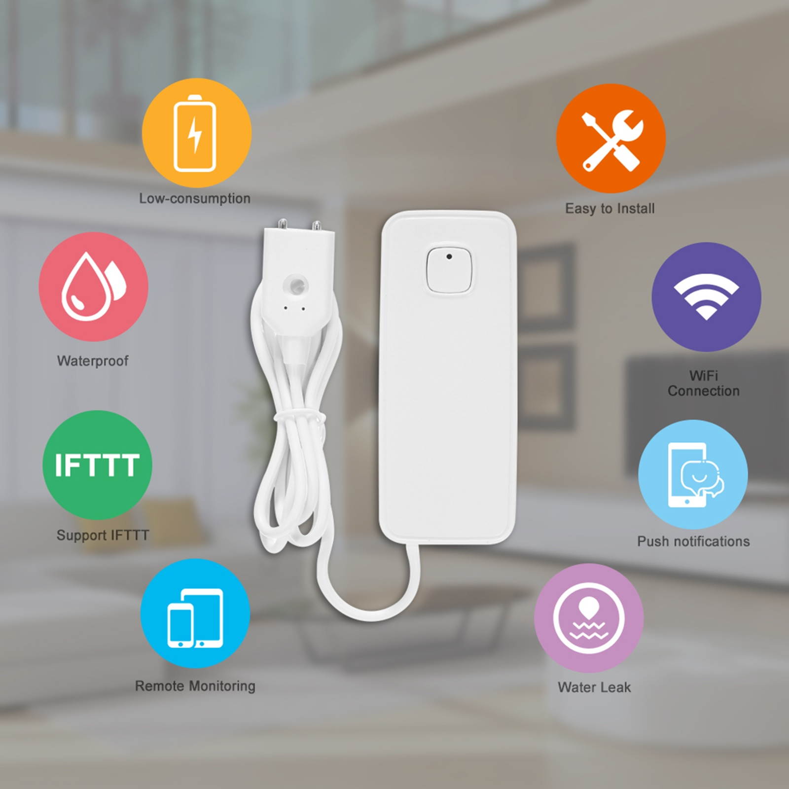 WIFI Water Leak Sensor Water Leakage Intrusion Detector Alert Water Level Overflow Alarm Tuya Smart Life App Remote Control Compatible with IFTTT for Home House Security