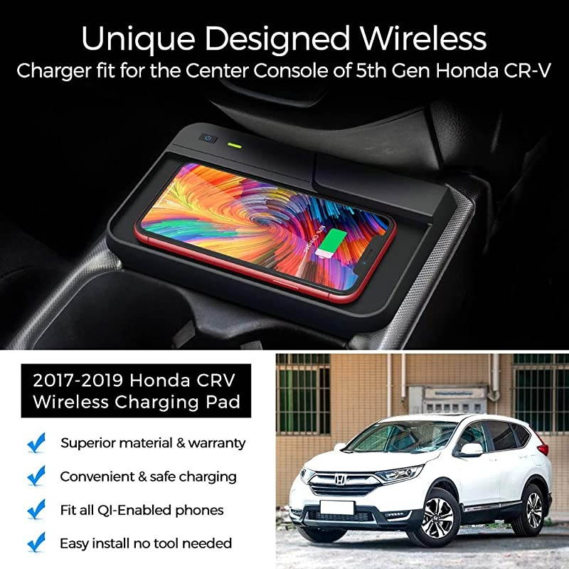 Wireless Charger for CRV Car Fast Charging Charger Center Console Holder Storage Box QI Enable Cell Phone Wireless Charging Pad Mat for Honda CRV 2019 2018 2017 Interior Accessory