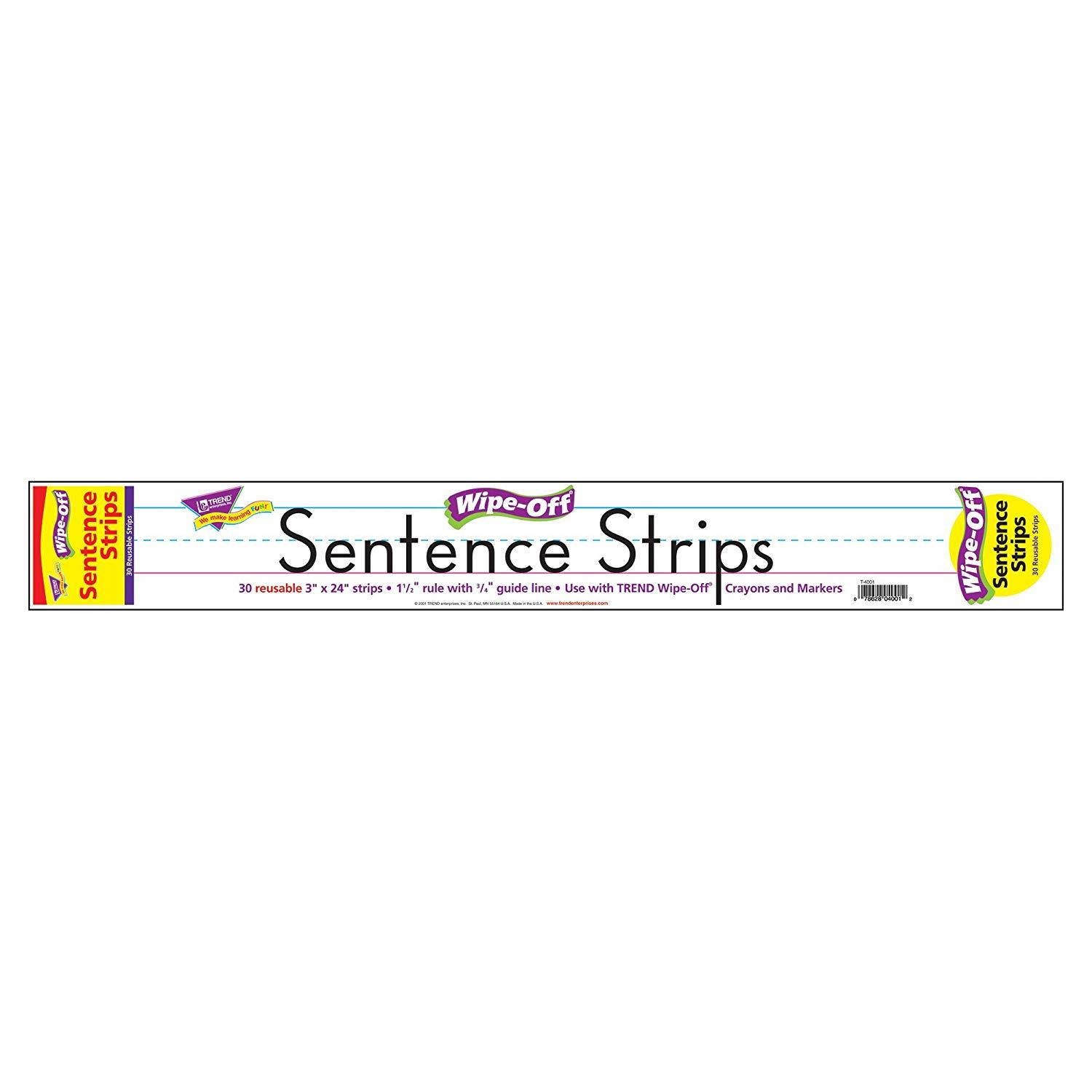 Trend 4001-01. T4001 Wipe-Off Sentence Strips, 24 x 3, White, 30/Pack (TEPT4001)