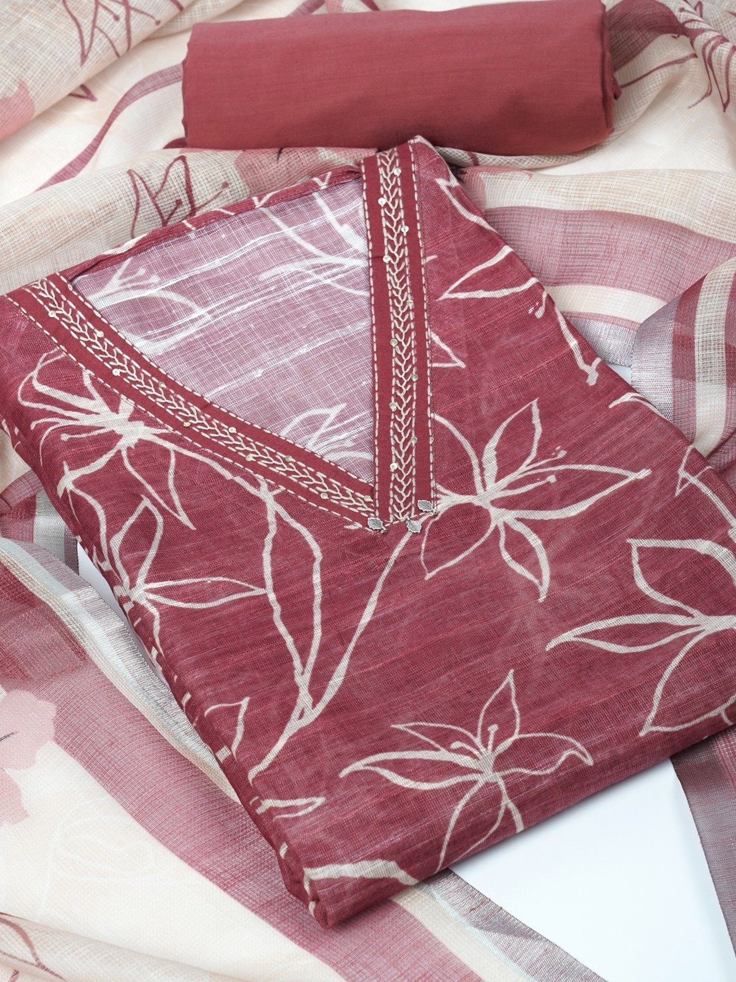 Kami Kubi Red Floral Dress Material