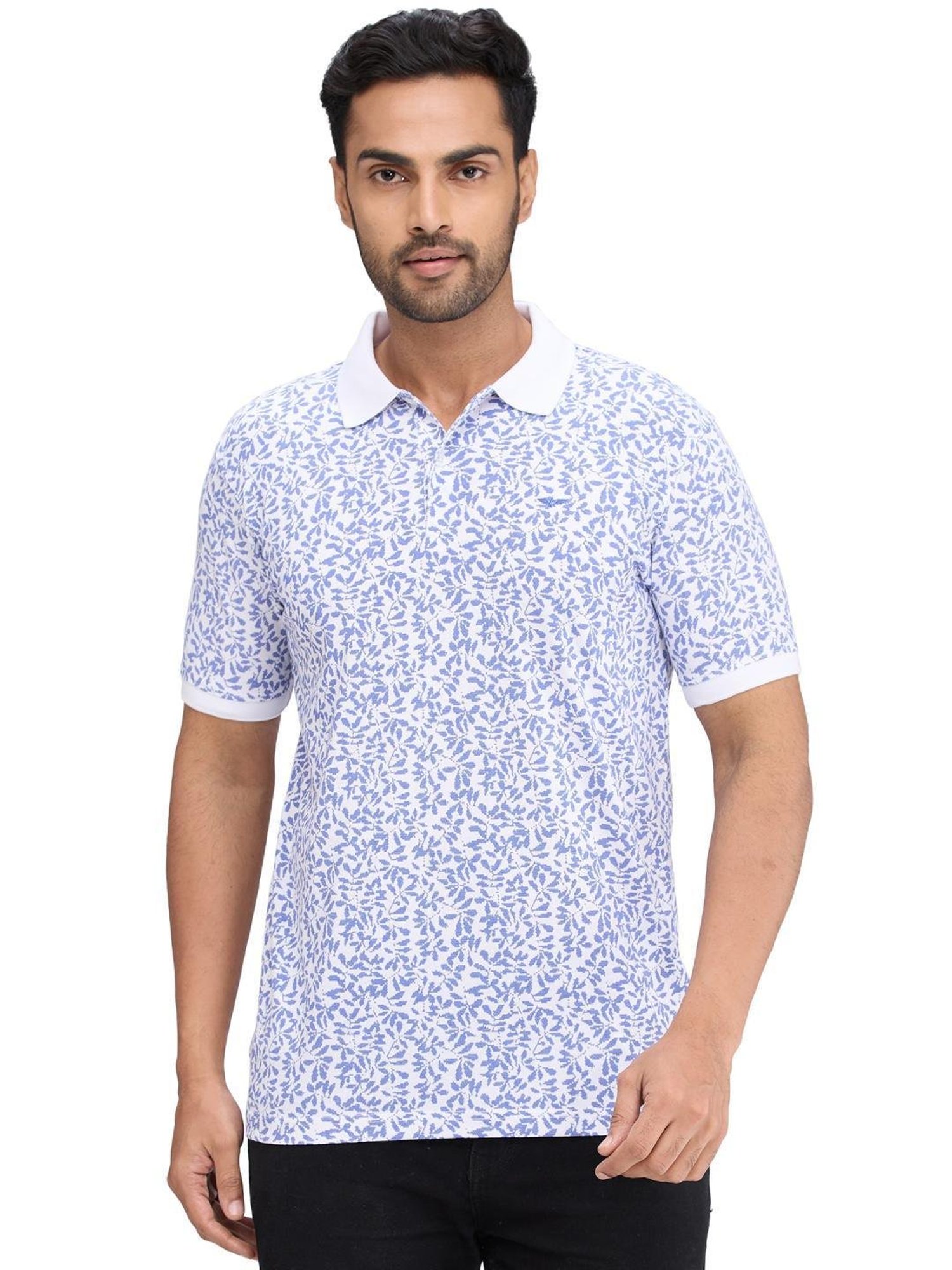 Park Avenue Blue Slim Fit Printed Polo T-Shirt