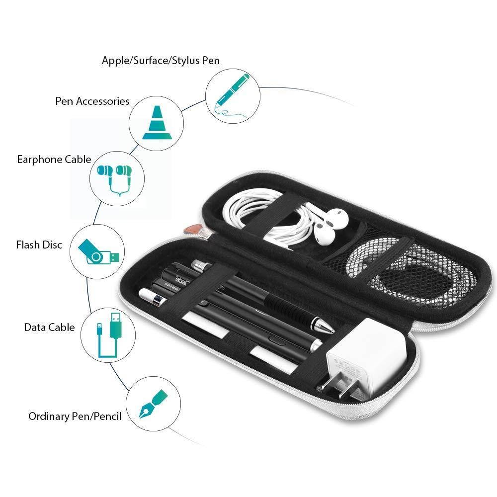 AGPTEK Apple Pencil Case Holder, Premium Leather Carrying Case for Stylus iPad Pro Pen/Pencil, Samsung, Huawei, Apple Pen Accessories, USB Cable, Earphone, Fountain Pen, Gray