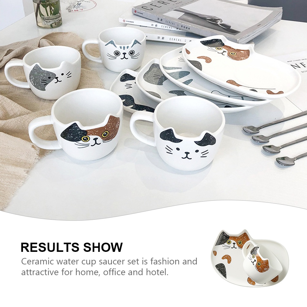 1 Set Ceramic Mug Cup Adorable Cat Design Water Cup Saucer for Home Office