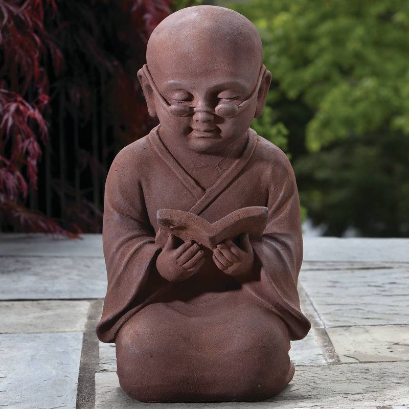 17.25" Indoor/Outdoor Resin Reading Buddha Garden Statue Brown - Alfresco Home LLC