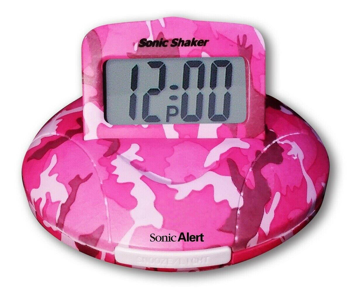 New Sonic Bomb Boom Alarm Clock in Pink Camo SBP100C 650518101210