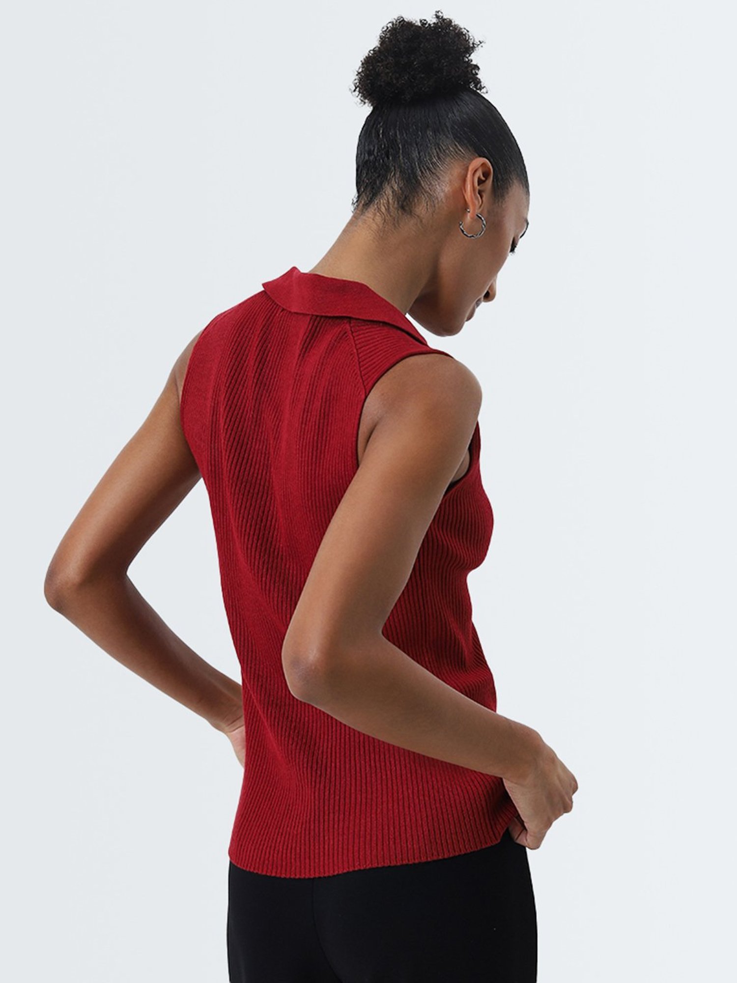Wardrobe by Westside Red Ribbed Textured Top