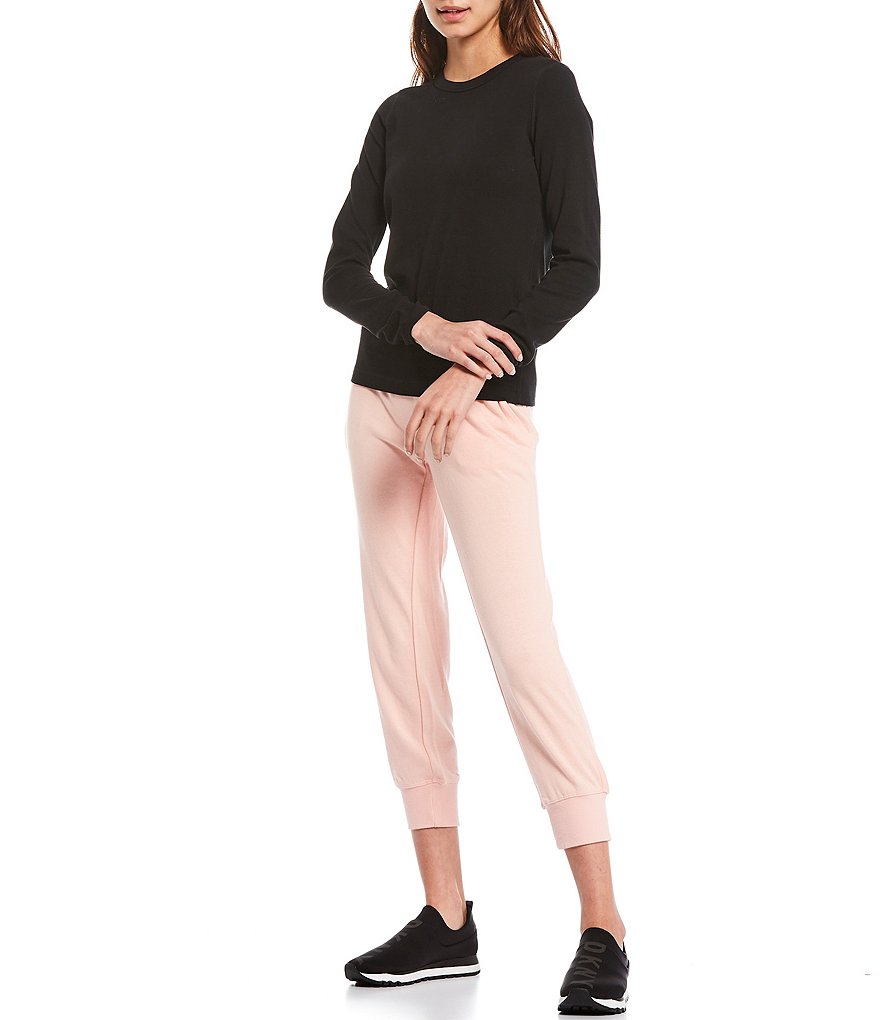 DKNY Sport Knit Jersey Cotton Blend Long Sleeve Logo Embroidered Tee