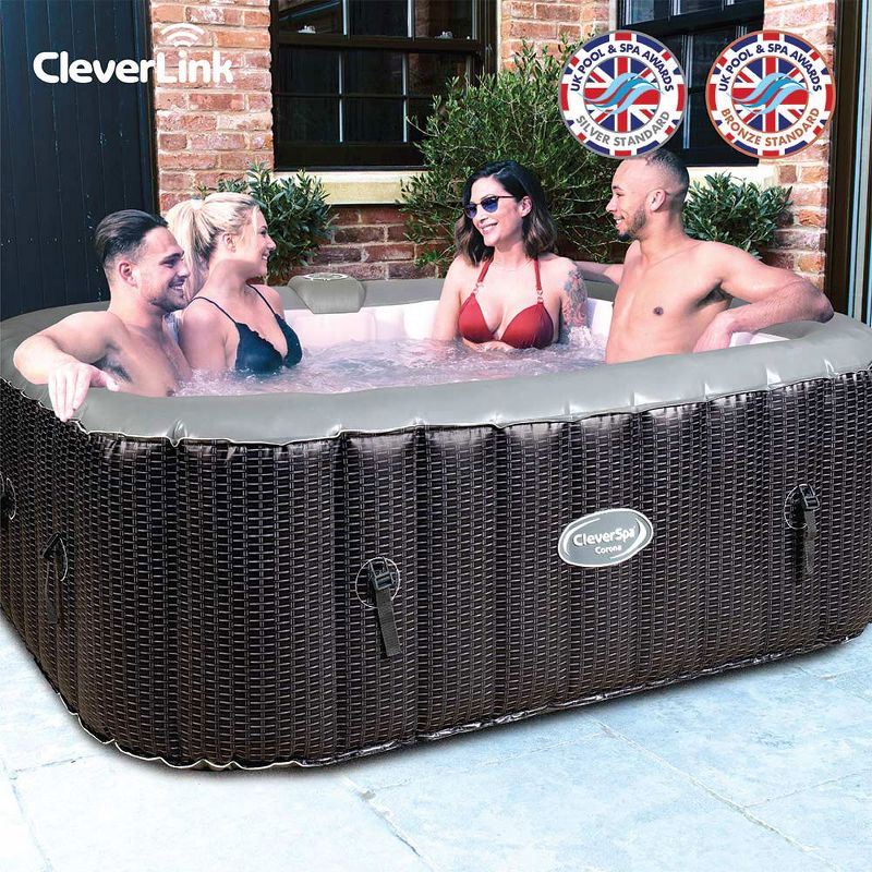 CleverSpa 8120 Corona 73 x 73 x 26 Inch 250 Gallon 6 Person Square Portable Inflatable Hot Tub Outdoor Spa Set with Filter & Cover