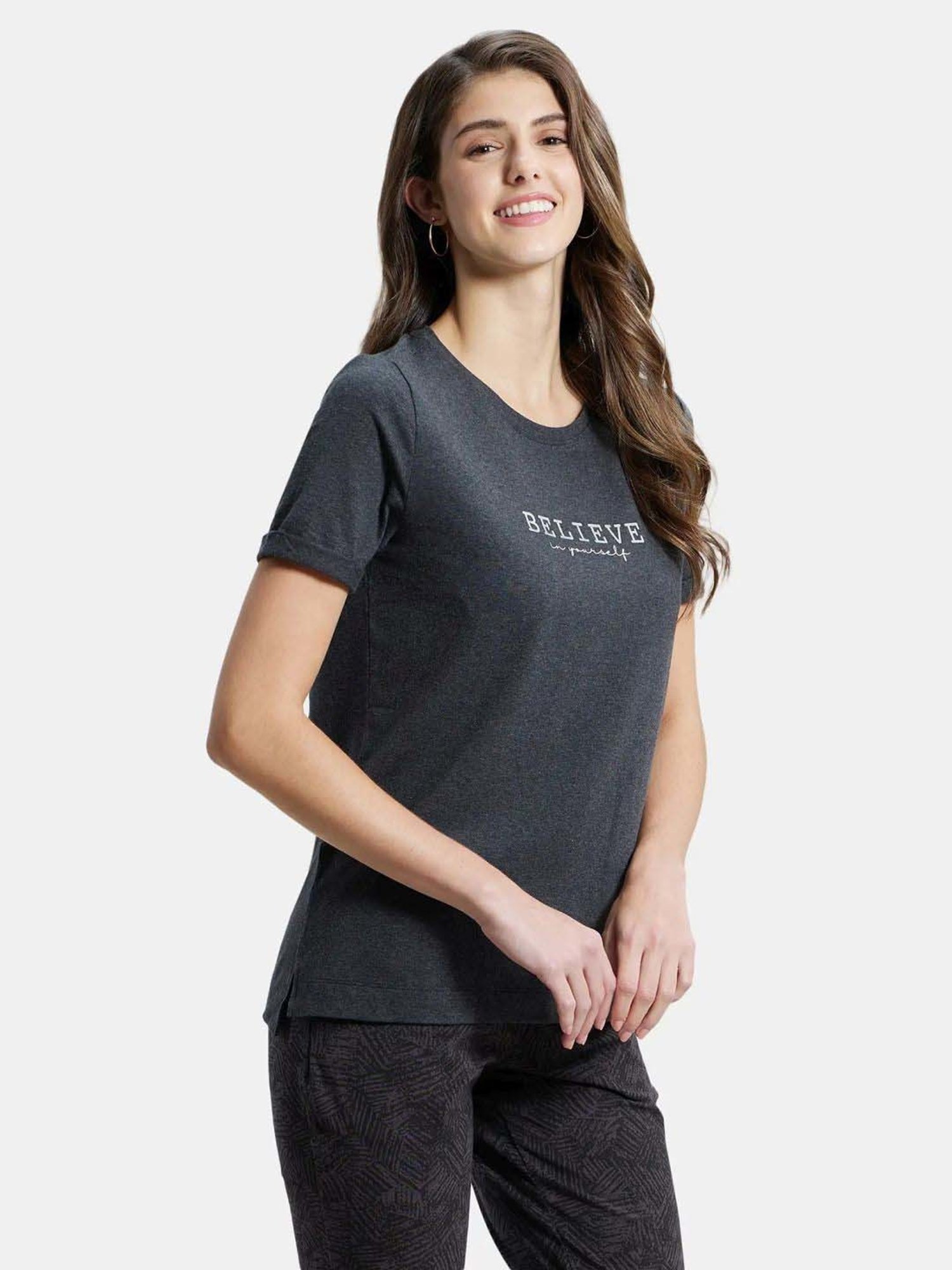 Jockey A124 Women's Super Combed Cotton Rich Relaxed Fit Graphic Printed Half Sleeve T-Shirt