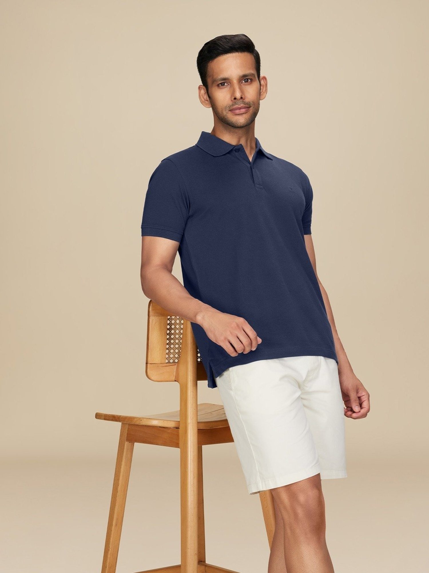 XYXX Midnight Blue Cotton Regular Fit Polo T-Shirts